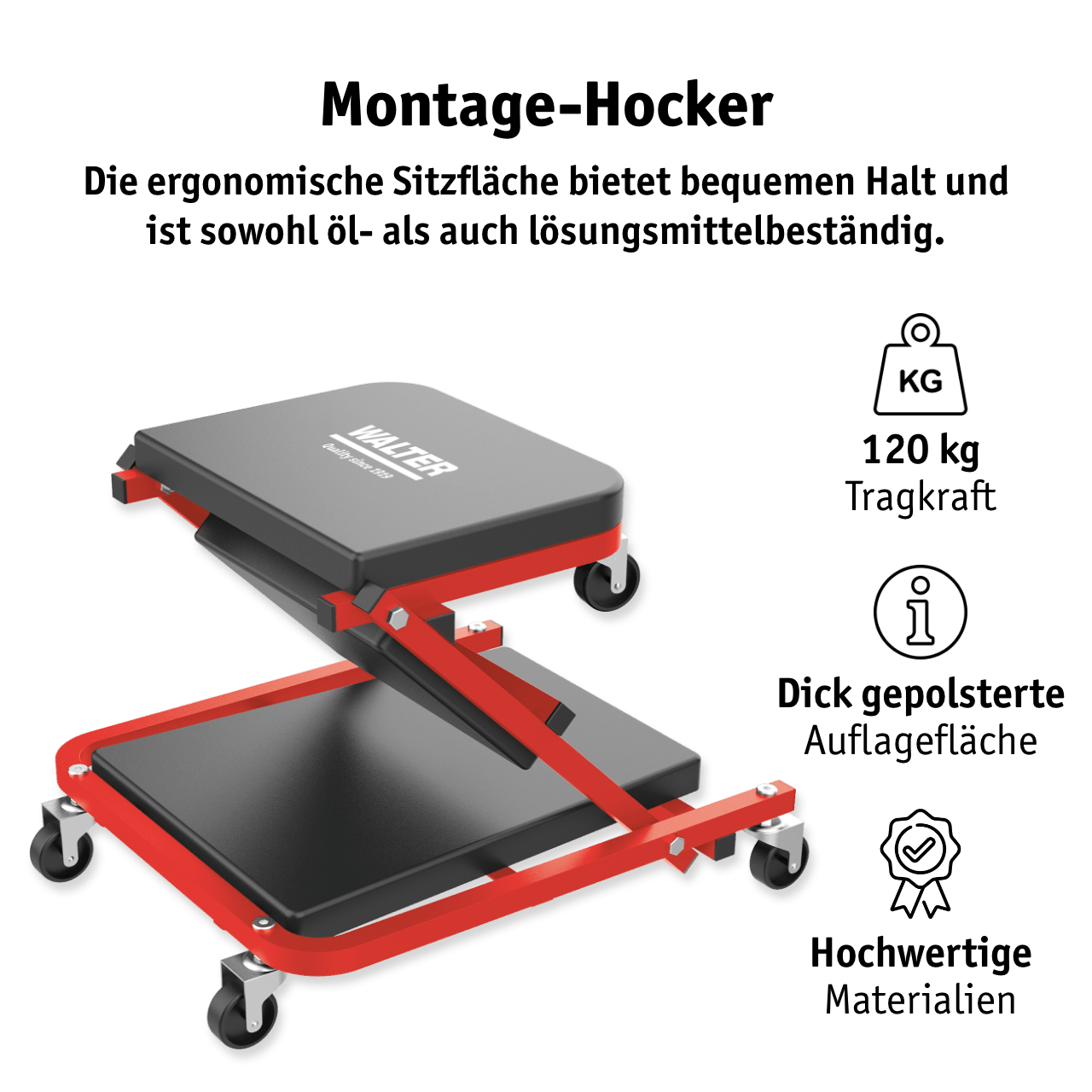 WALTER Montage-Rollbrett und Werkstatthocker 2-in-1