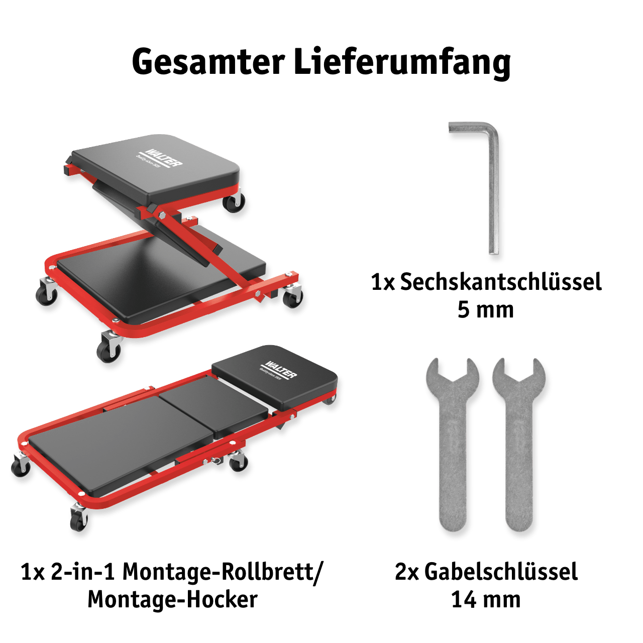 WALTER Montage-Rollbrett und Werkstatthocker 2-in-1