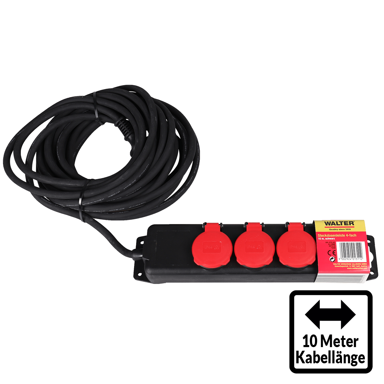 WALTER 4-fach Outdoor Steckdosenleiste 10 m