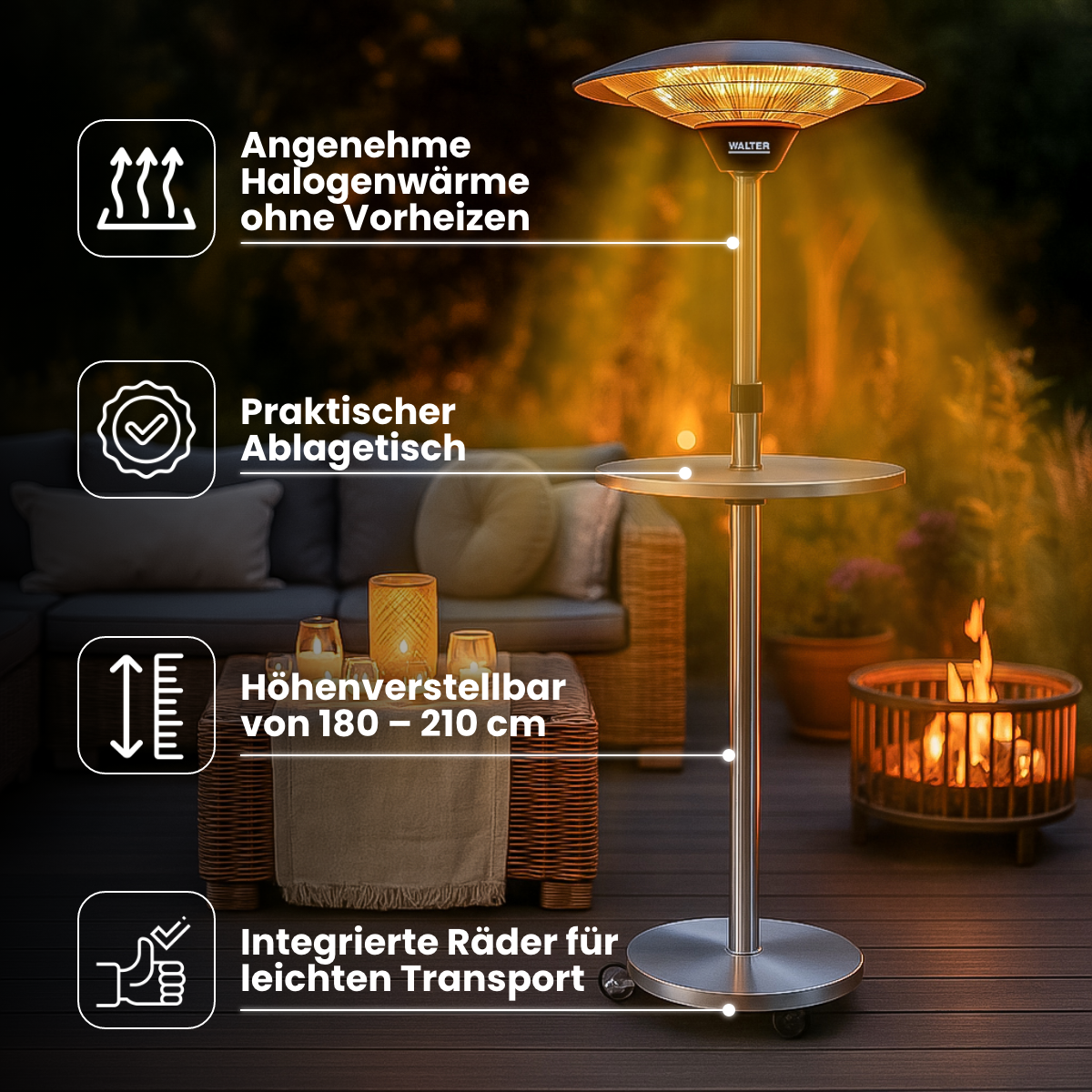 Halogen Terrassenstrahler mit Rädern