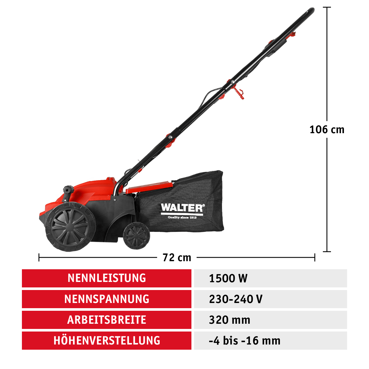 WALTER Elektro - Vertikutierer und Rasenlüfter 1500 W