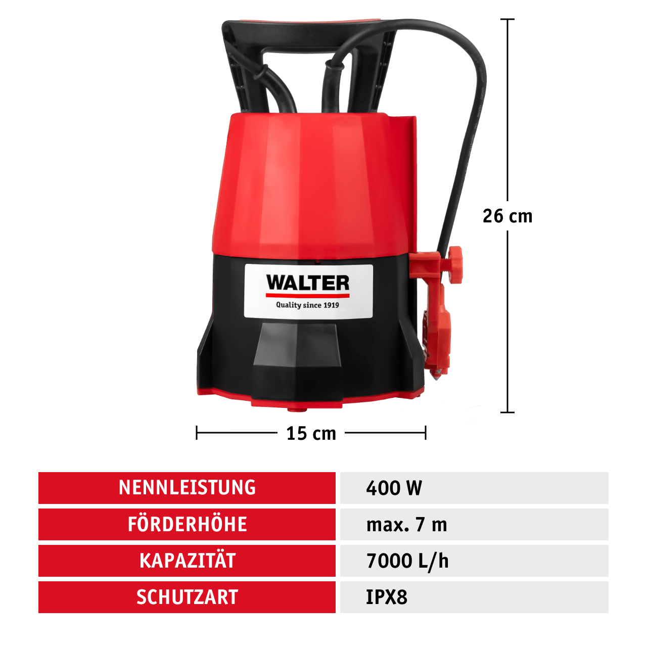 WALTER Klarwasser Tauchpumpe "extra flach" 400 W