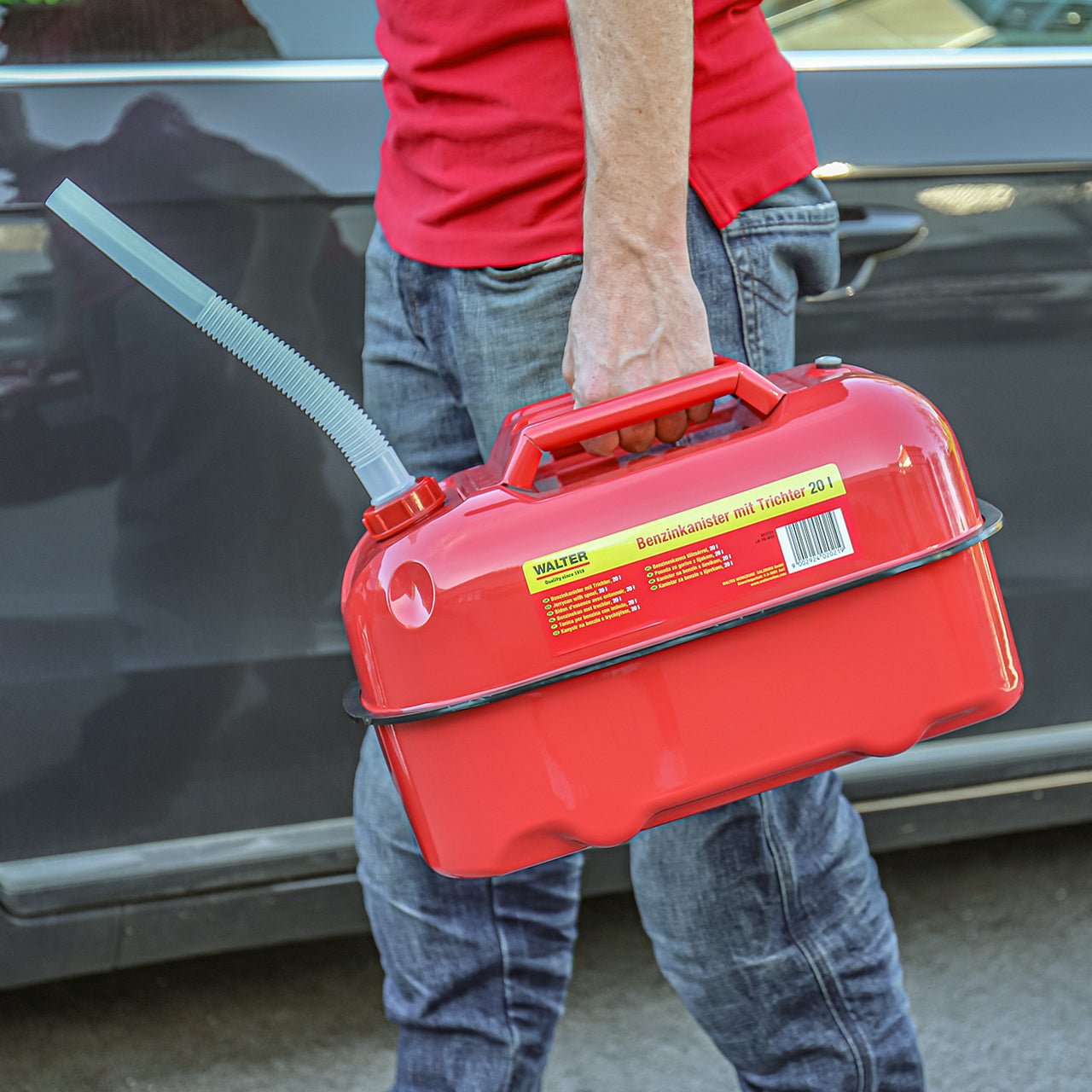 WALTER 20 L Horizontaler Benzinkanister mit Trichter