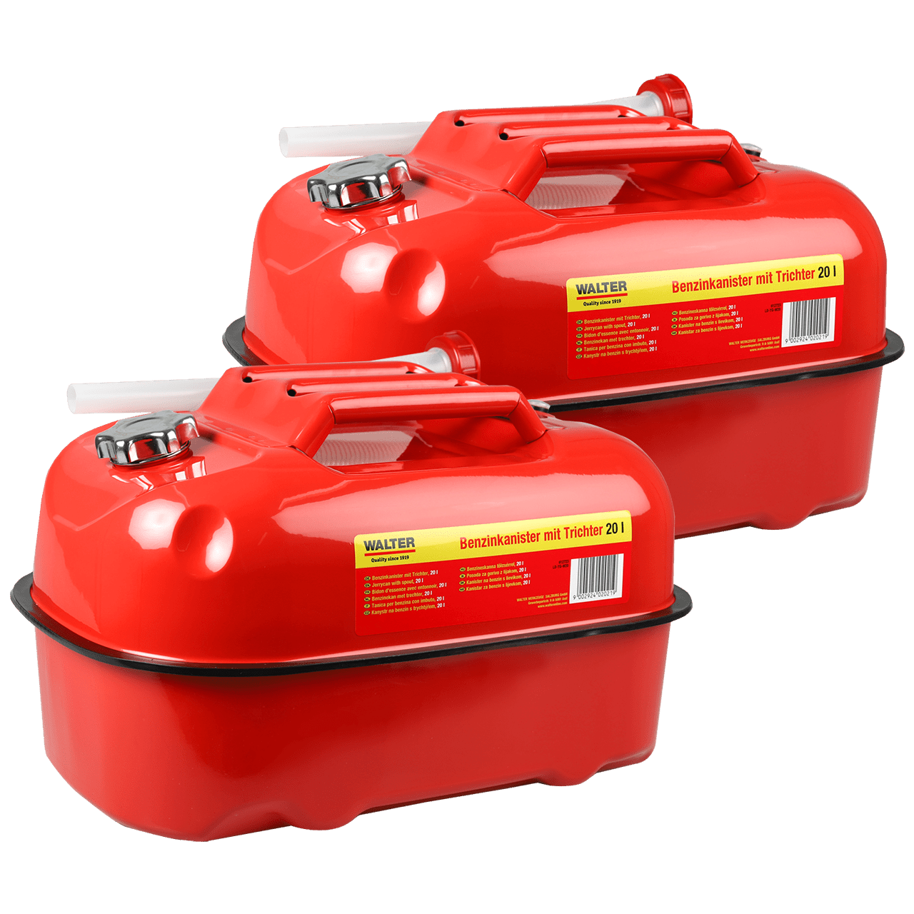 WALTER Horizontaler Benzinkanister mit Trichter Set 20 L 2 - tlg.