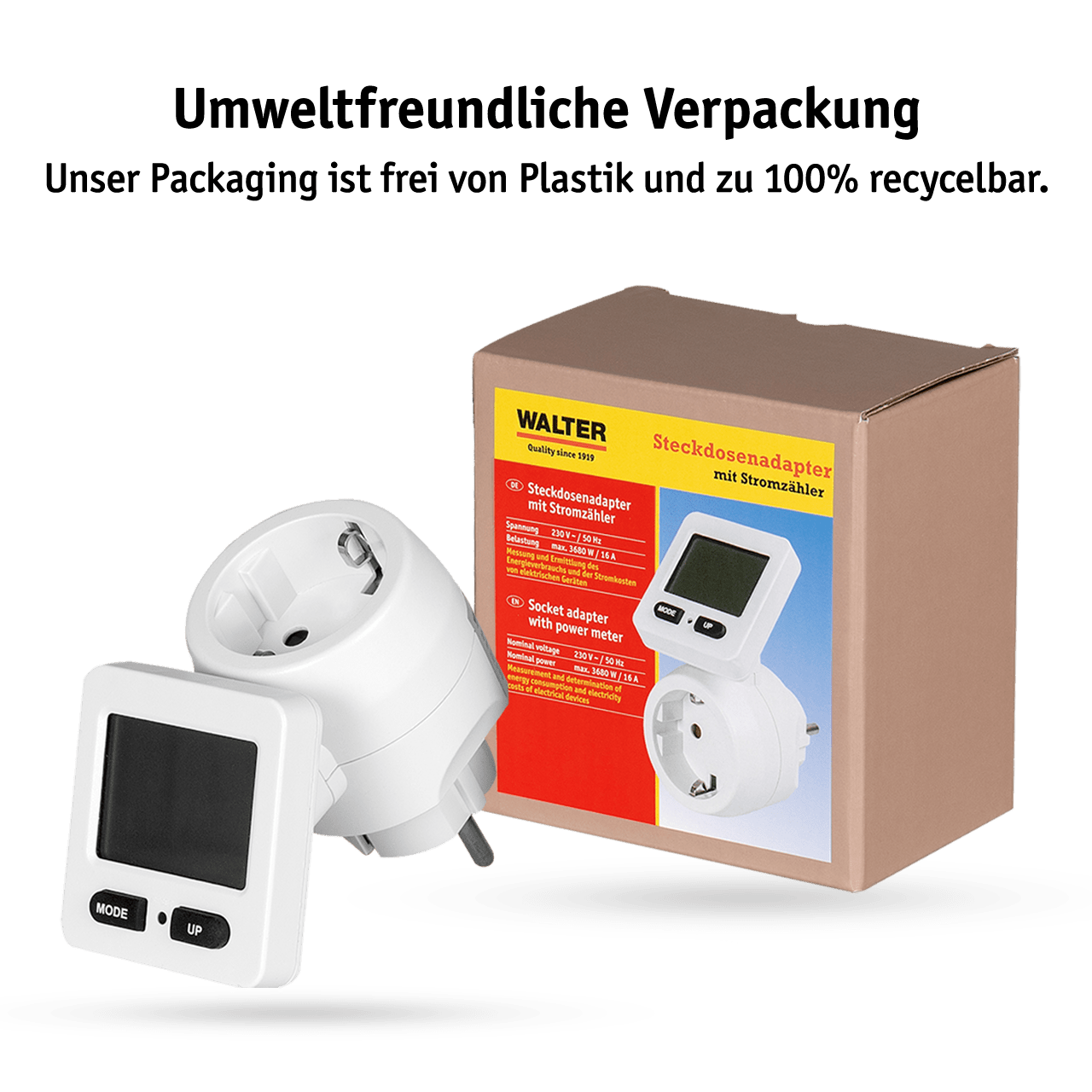 WALTER Steckdosenadapter mit Stromzähler
