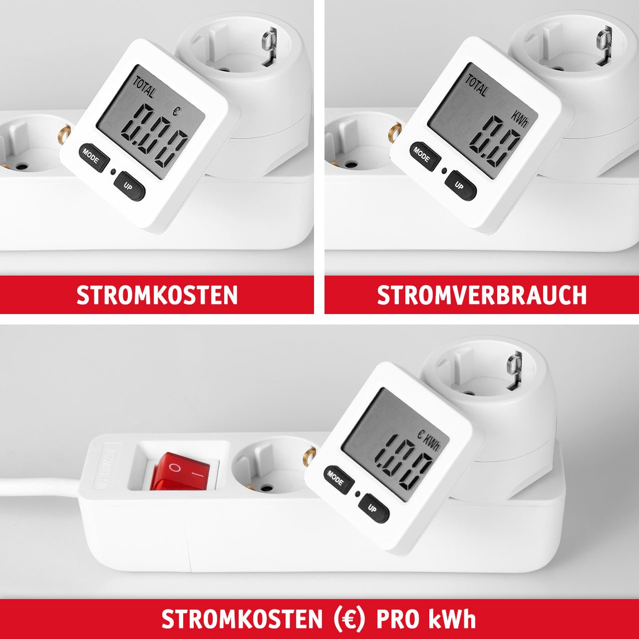 WALTER Steckdosenadapter mit Stromzähler