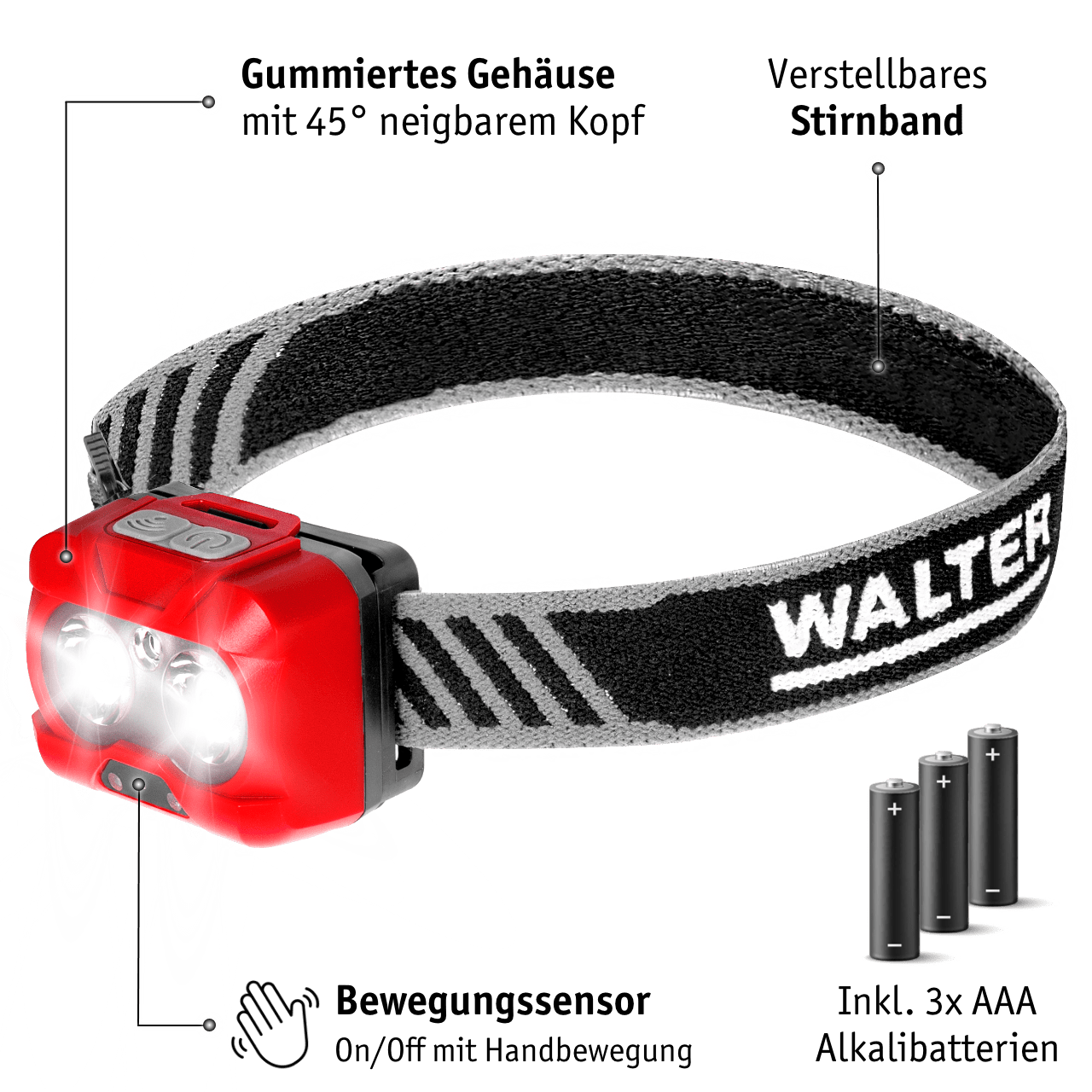 WALTER LED-Stirnlampe 450 lm