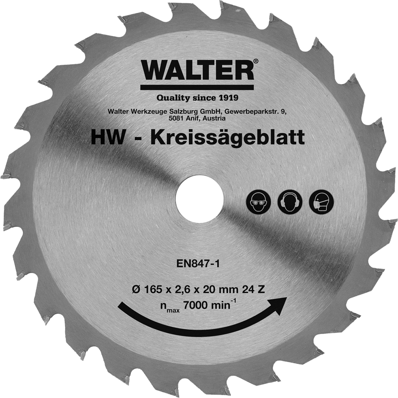 WALTER Hartmetall Sägeblatt 165 mm / 24 Z