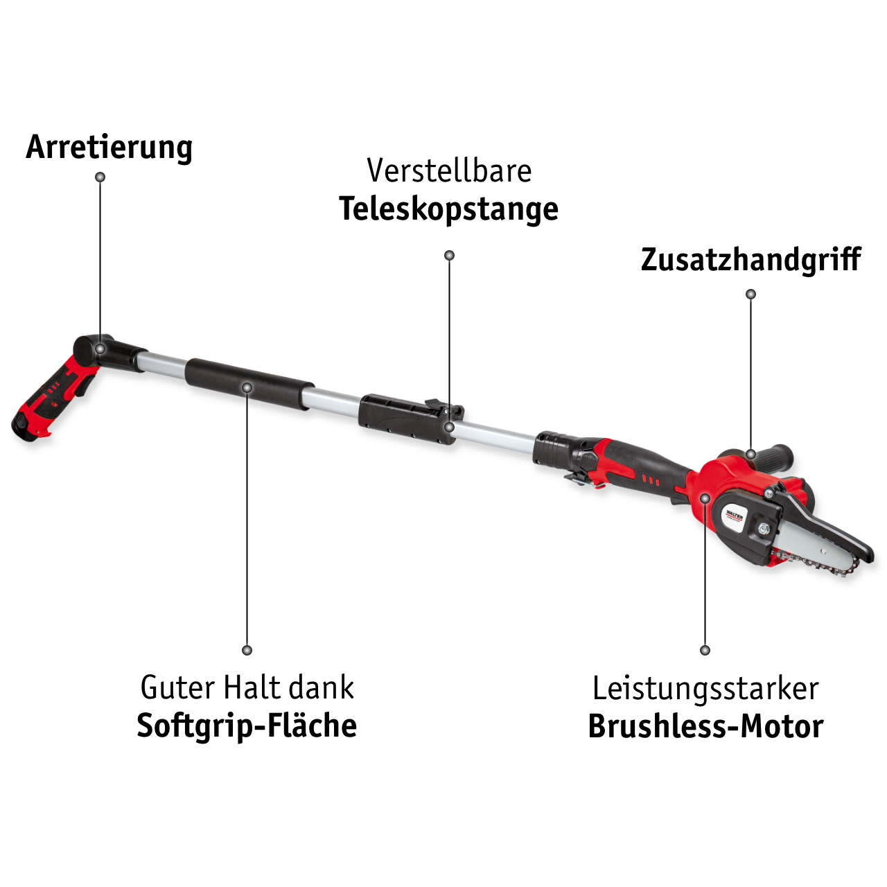 Li-Ion-Akku Hochentaster Kettensäge 12 V mit 2 Akkus