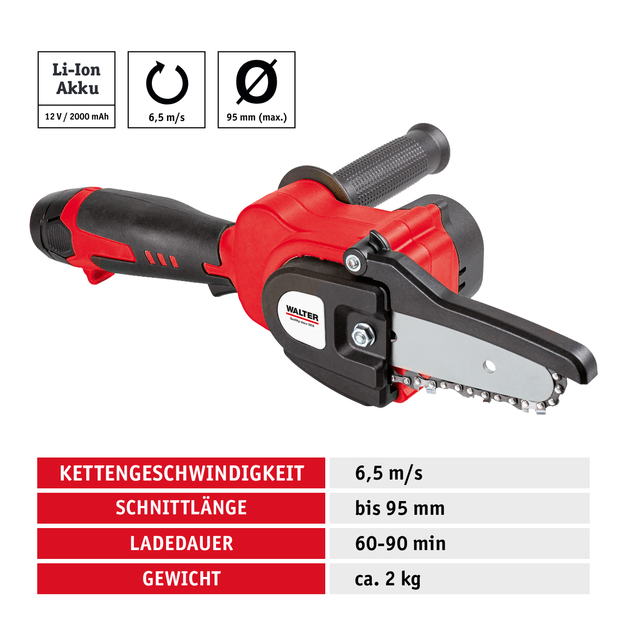 Li-Ion-Akku Hochentaster Kettensäge 12 V mit 2 Akkus