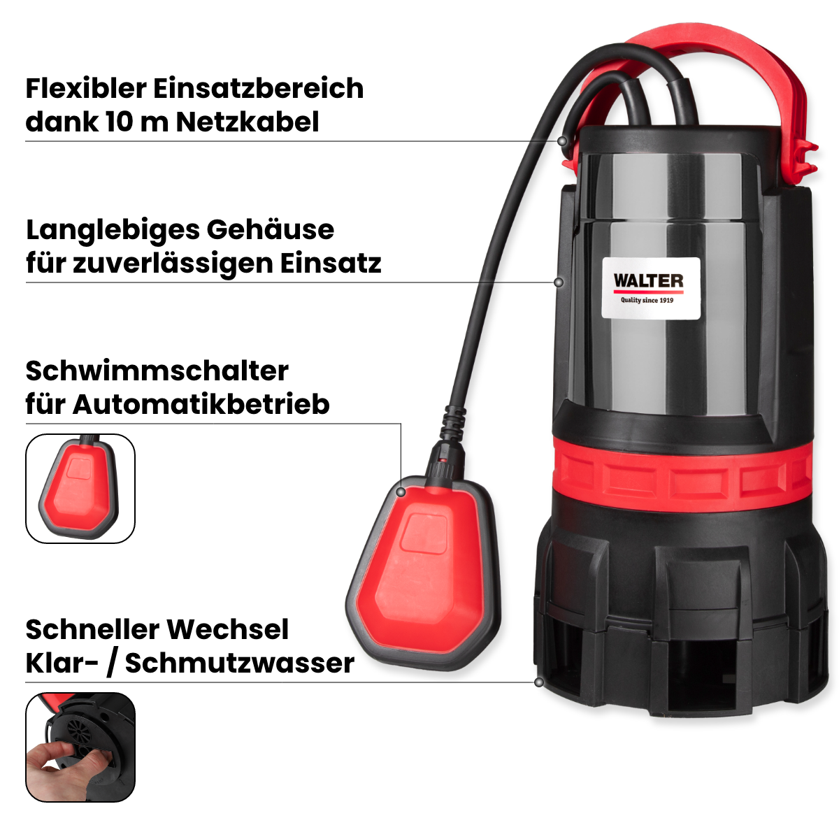 Schmutz- und Klarwasserpumpe 750 W 2-in-1