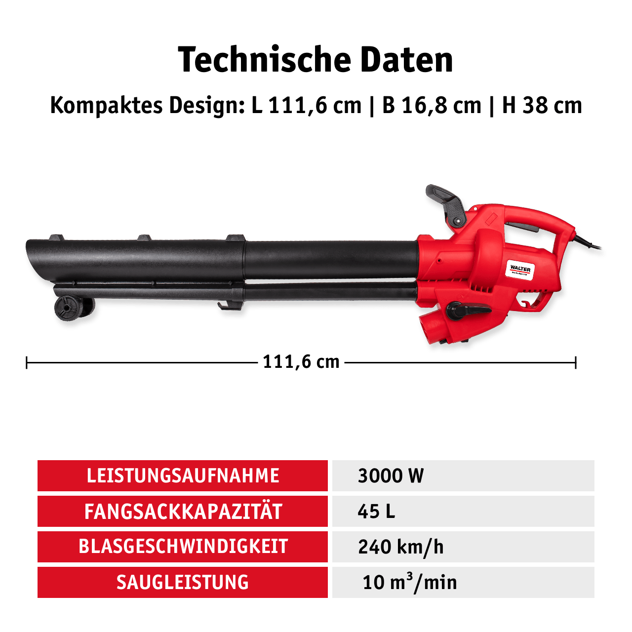 WALTER Elektro Laubsauger und -bläser 3000 W
