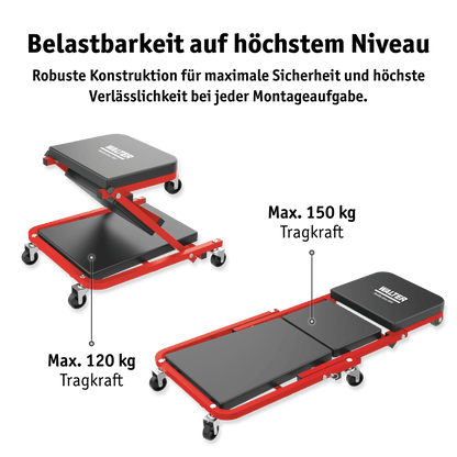 WALTER Montage-Rollbrett und Werkstatthocker 2-in-1