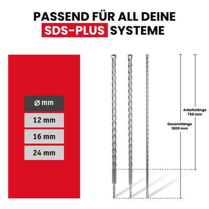 SDS+ drill bit set 3-piece 1000 mm