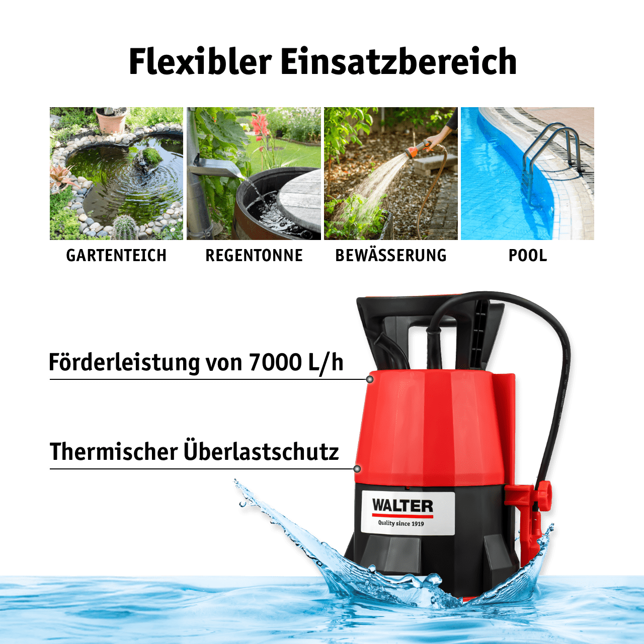 WALTER Klarwasser Tauchpumpe "extra flach" 400 W