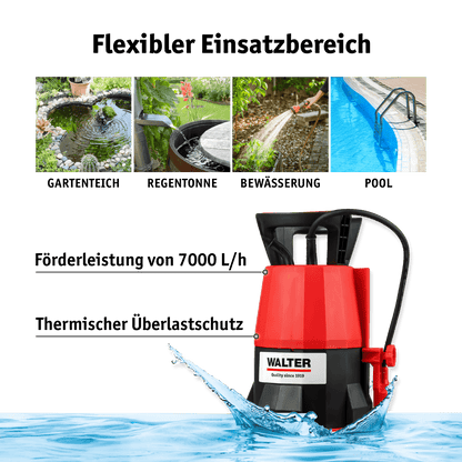 WALTER Klarwasser Tauchpumpe "extra flach" 400 W