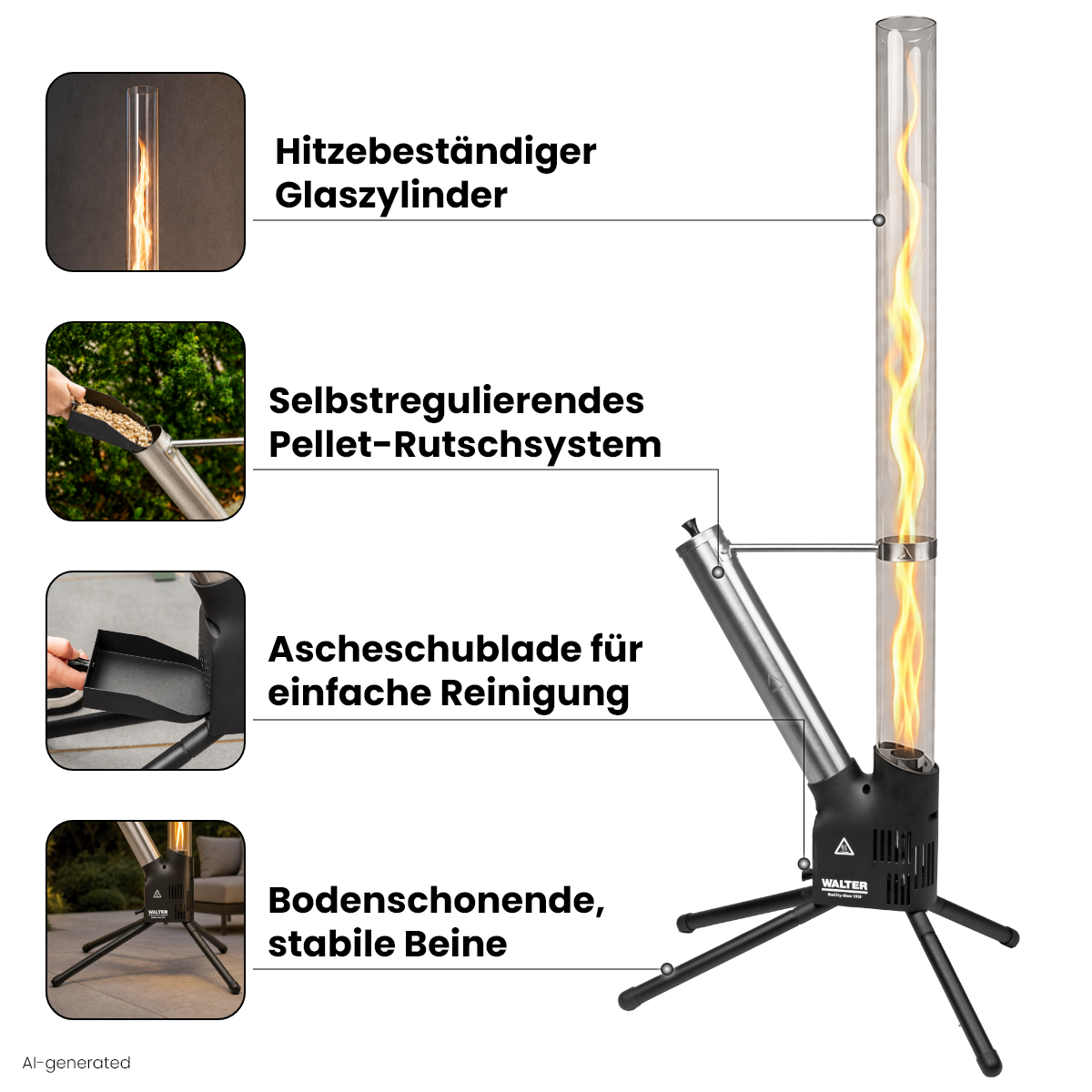 Feuerrohr mit Asche-Schublade