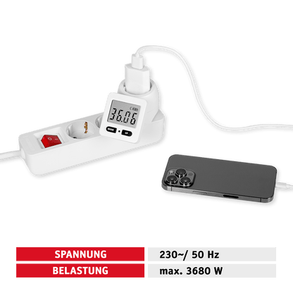 WALTER Steckdosenadapter mit Stromzähler