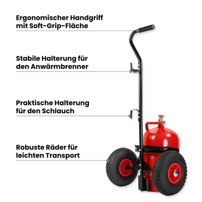 Anwärmbrenner inkl. Gasflaschen-Wagen, 5m Schlauch und Regler