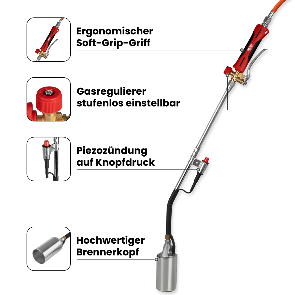 Anwärmbrenner inkl. Gasflaschen-Wagen, 5m Schlauch und Regler