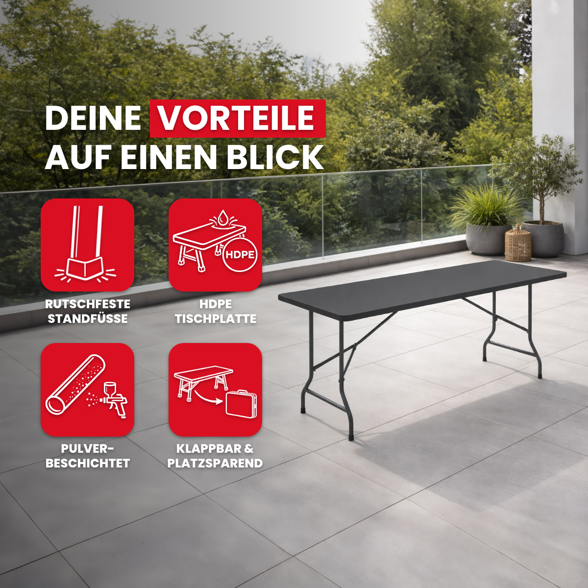 Folding table made of plastic