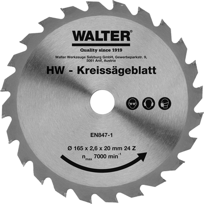 Carbide saw blade 165 mm / 24 Z