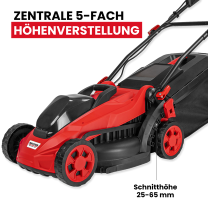 Battery-powered lawnmower with mulching function and 2 batteries