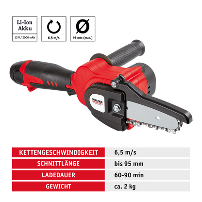 Li-Ion-Akku Hochentaster Kettensäge 12 V mit 2 Akkus