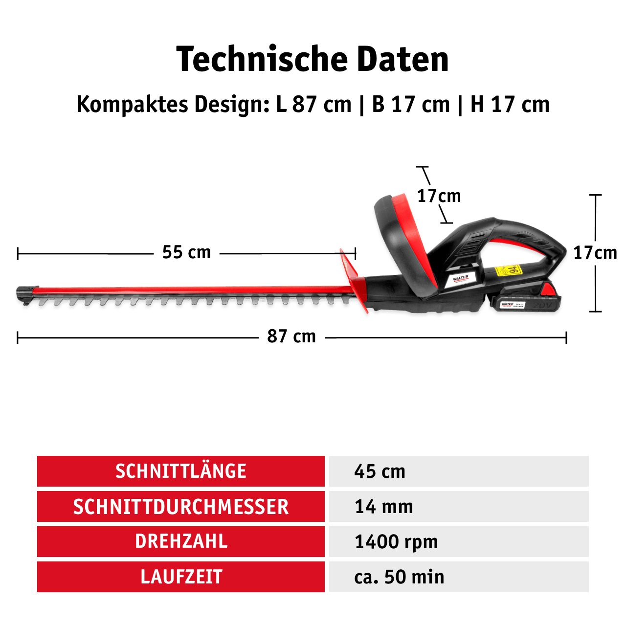 WALTER Akku-Heckenschere 20 V