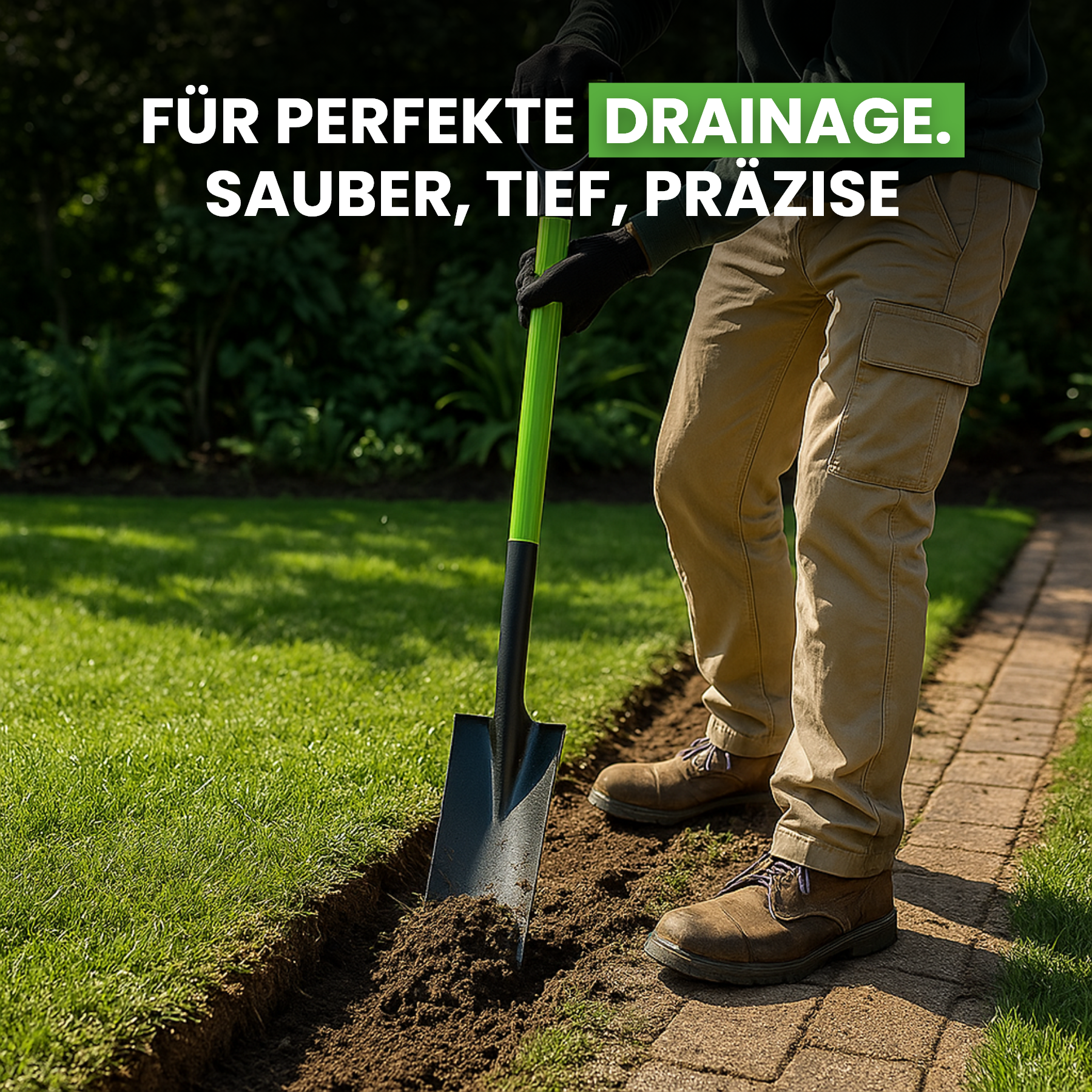 Drainage spade with fiberglass handle