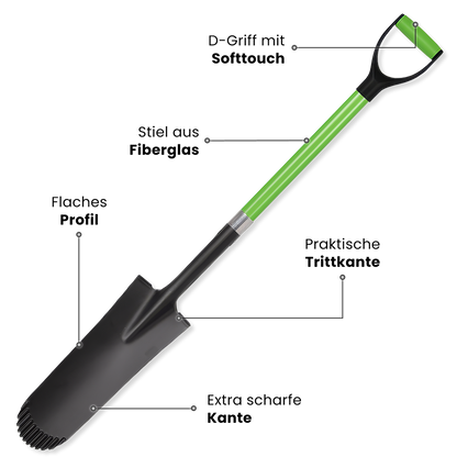 Drainage spade with fiberglass handle