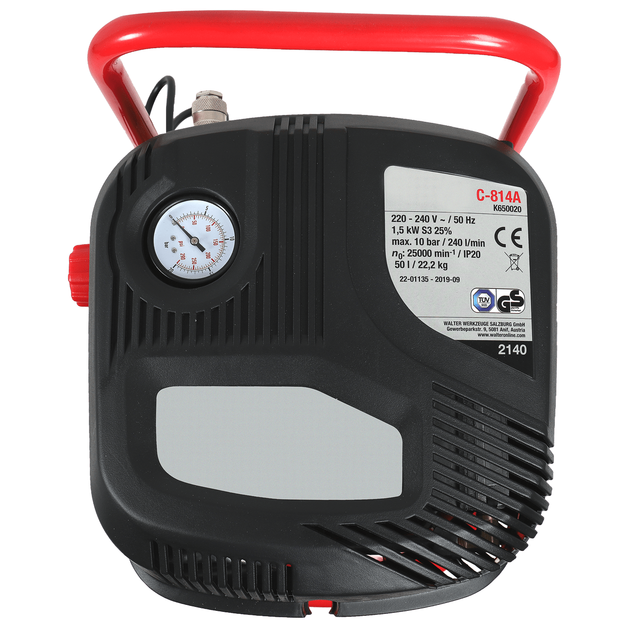 WALTER Multibrand Repacked Werkstatt-Kompressor 50 L (mit Spiralschlauch, Manometer, Adapter)